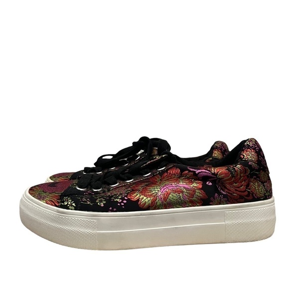 Steve Madden Black Floral Gisela Lace Up Platform Sneakers 5 - Picture 3 of 6